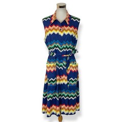 Plenty Tracy Reese Size 14 Amy Chevron Print Dress Sleeveless Shirt Dress