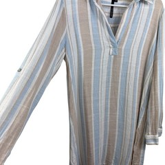 Striped Linen Blend Kay Celine Popover Shirt Dress Small Coastal Beach Preppy