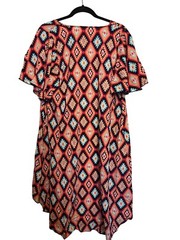 Lyss Loo Womens Aztec Print Flutter Sleeve Loose Fit Tunic Dress L/XL 100% Polye