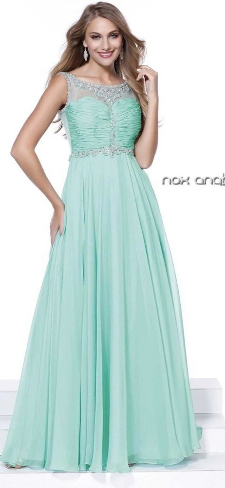 Gorgeous Bateau neckline W/ Beaded Top A-Line Prom Gown by Nox Anabel Size XS