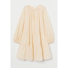H&M Oversized Butter Yellow & White Striped Peasant Dress Women’s SMALL Coastal