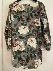Cellabie Linen XL Floral Tunic Top Short Dress Tan Beige Brown White Green Red