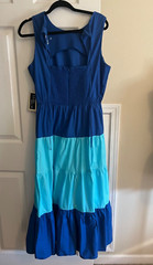 Julian Taylor Tiered Cotton Midi Dress 16 Caribbean Blue Summer Stretch NEW NWT