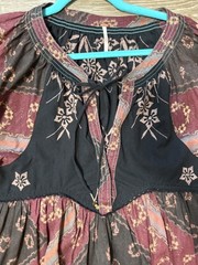Free People Day Dreaming Mini Dress in Red Boho Western Concert Sz S Patchwork