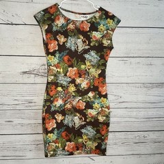 Narinporn Floral Brown/Green/Red Bodycon Mini Dress Women M China Machine Wash
