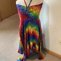 NWOT Women’s Batik Bright Tie Dye Strapless Dress With Halter Tie Hippie Fest