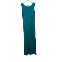 Teal Sleeveless Maxi Tank Dress Womens L Pockets Scoop Neck Jersey Boho Coastal