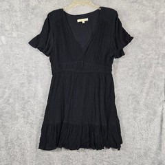 Rewind Black V-Neck Flutter Sleeve Mini Dress Rayon Ruffle Hem XL NKD5509DXQ