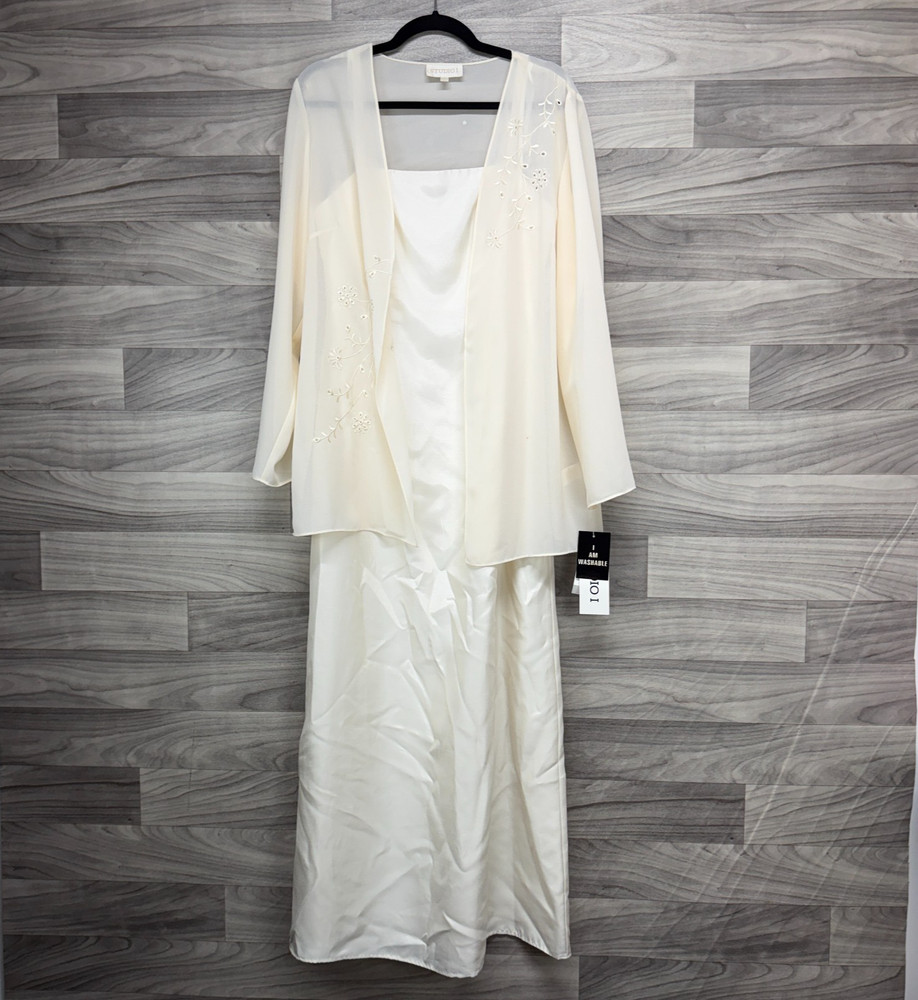 Studio I Jacket Dress Women&rsquo;s 10/12 Ivory Satin Sheer Wedding Evening *READ*