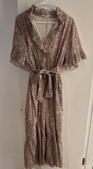 LAROQUE XL Pink Paisley Wrap Midi Dress Ruffle Tie Lined Cotton Chiffon