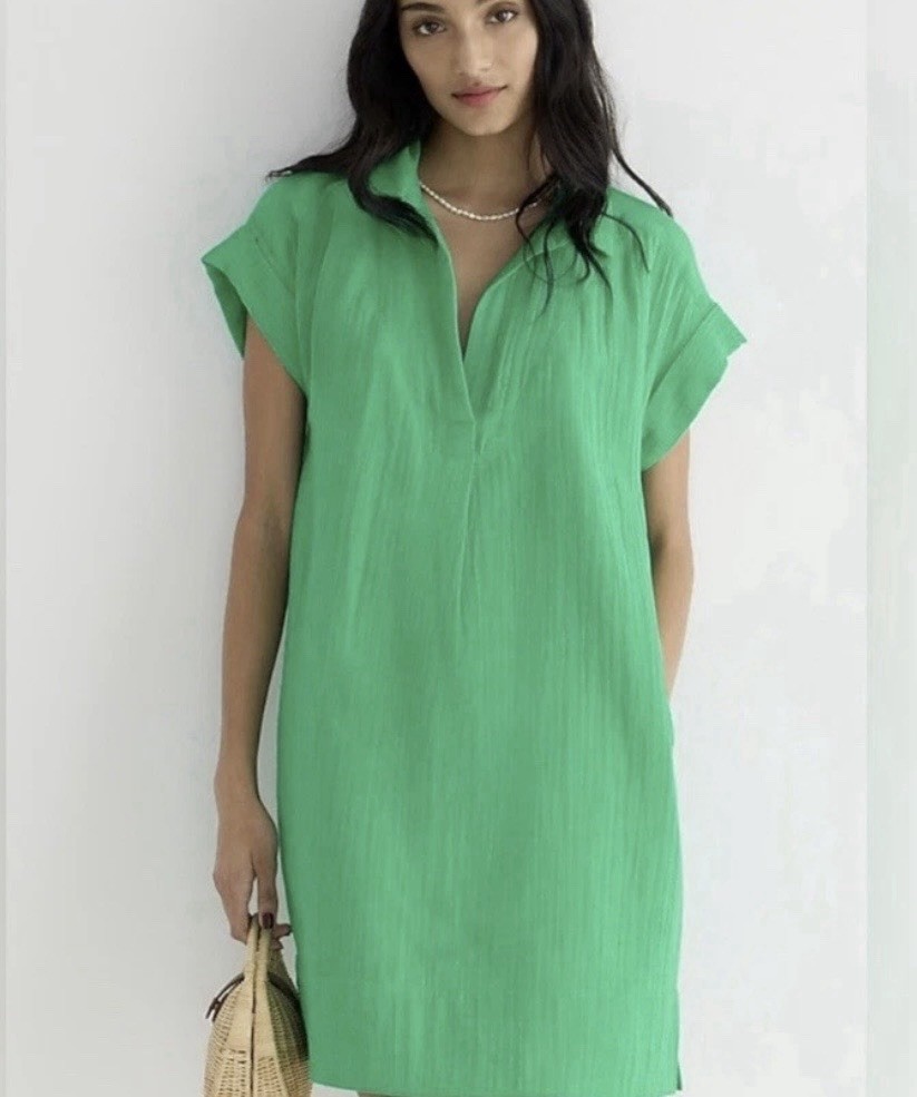 J.Crew Cotton Gauze Relaxed Shirt Dress Green Boho Coastal Size XSmall
