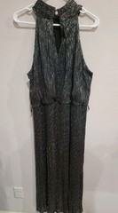 Glamour Black Silver Metallic Halter Maxi Dress 18W Plus NWT Plisse Pleat Party