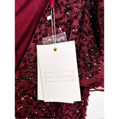 Mac Duggal 10801 Garnet Sequin Flutter Sleeve Midi Dress, NEW, Size 2 MSRP $398