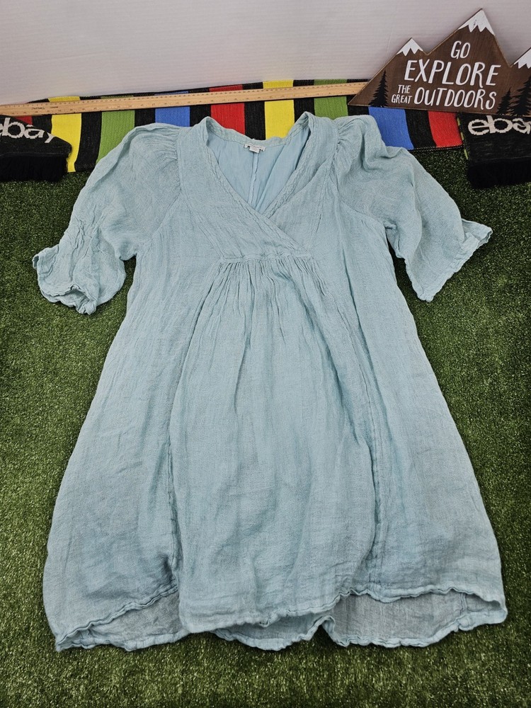 sundance la belle lune linen dress vneck size XL blue seafoam light boho preppy