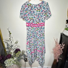 BODEN Holly Hanky Hem Midi Dress Ivory Exotic Garden Floral Sz 4 Long {3N8}
