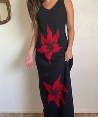 Y2k Black Floral Maxi Dress 12 Chiffon Big Red Flowers Fairygoth Whimsigoth Vamp