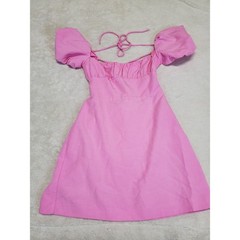 NWT Zara Pink Linen Blend Puff Sleeve Tie Back Milkmaid Mini Dress Medium Party