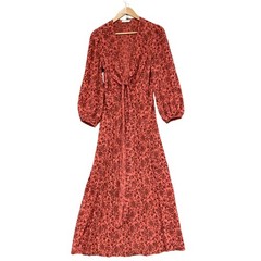 Scanlan Theodore Dress Womens 6 Red Silk Floral V Neck Maxi Party Wedding 45508