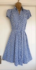 Vintage 1940s 1950s Style blue floral shirt tea party dress Size 12 Twinwood