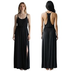 Banana Republic Maxi Dress M Black Jersey Knit Sleeveless Beach Resortwear 62&Prime;