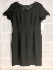 Positive Attitude Black Beaded Covered Buttons Short Sleeve Lined Dress 14 NWTS