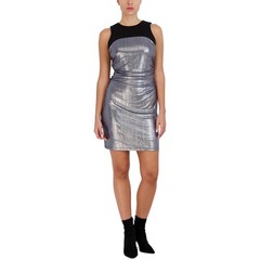 BCBGMAXAZRIA Womens&rsquo; Sleeveless Foiled Knit Dress – Gunmetal/Black