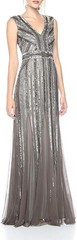 Adrianna Papell Silver Gray Beaded Evening Gown, Size 4
