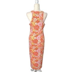 Billabong Women&rsquo;s Orange Floral Multi Tank Midi Dress Sleeveless Vacation Sz XL