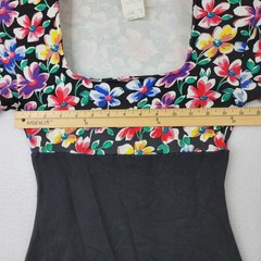 Yes Clothing Vintage Black & Floral Square Neck Long Sleeve Sheath Dress Small