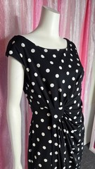 Connected Polka Dot Black Ruched Slimming Workwear Faux Wrap Dress Size 10