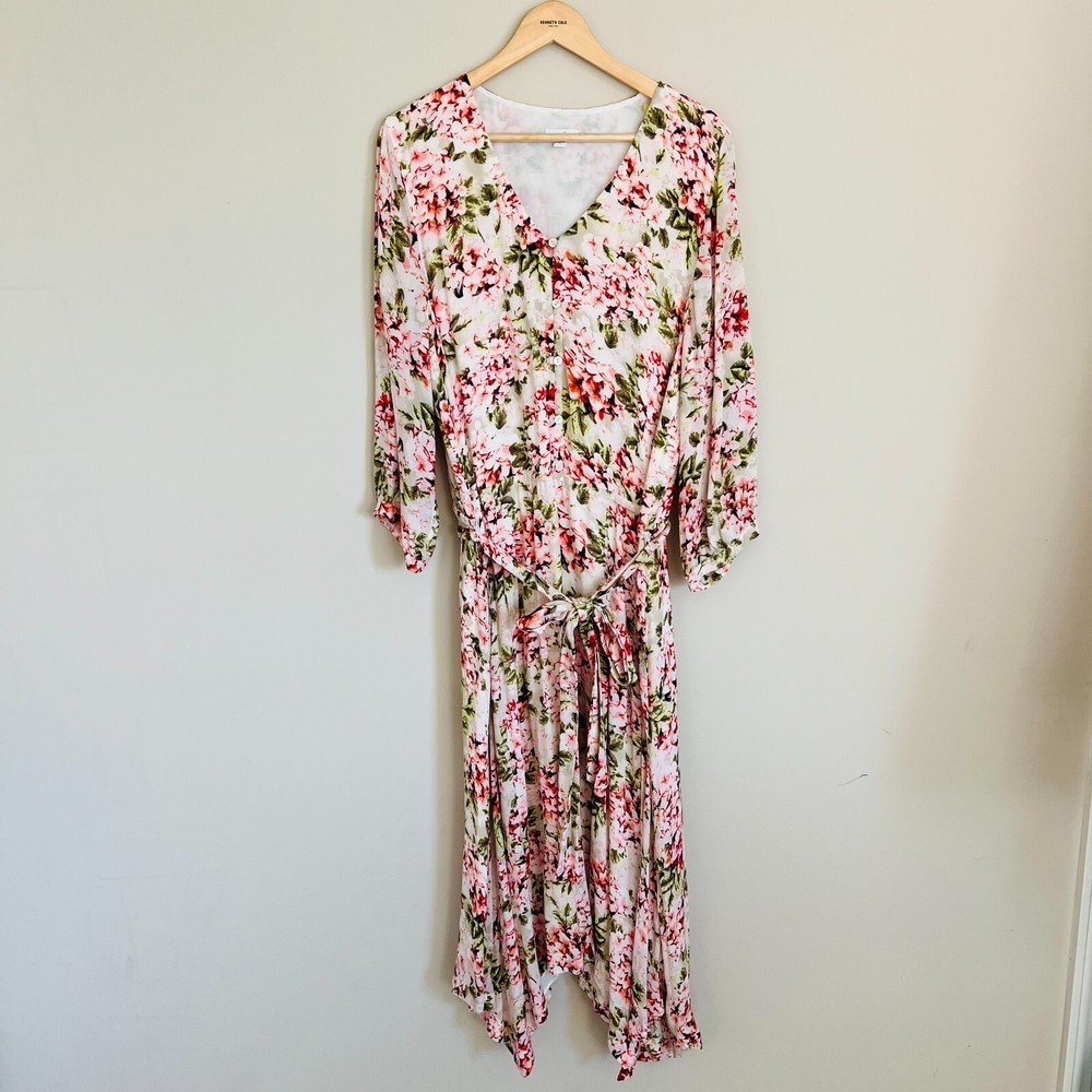J. Jill Chiffon Floral Midi Dress size XL 3/4 Sleeves Shower Shark bite pink