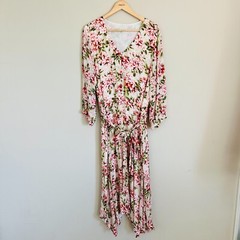 J. Jill Chiffon Floral Midi Dress size XL 3/4 Sleeves Shower Shark bite pink