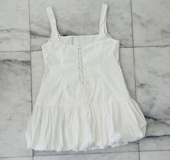 Peppermayo Lexy Mini Dress Ivory Bubble Hem Lace Up Cotton Blend Women US 14 NWT