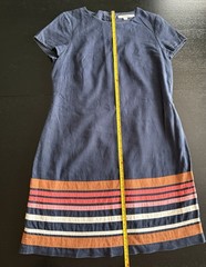 Boden Short Sleeve Navy Linen Dress With Stripe Detail Size US 8R Fully Lined