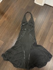 Vintage Roberto Cavalli Long Semi Sheer Maxi Dress Y2K Black Grey Halter