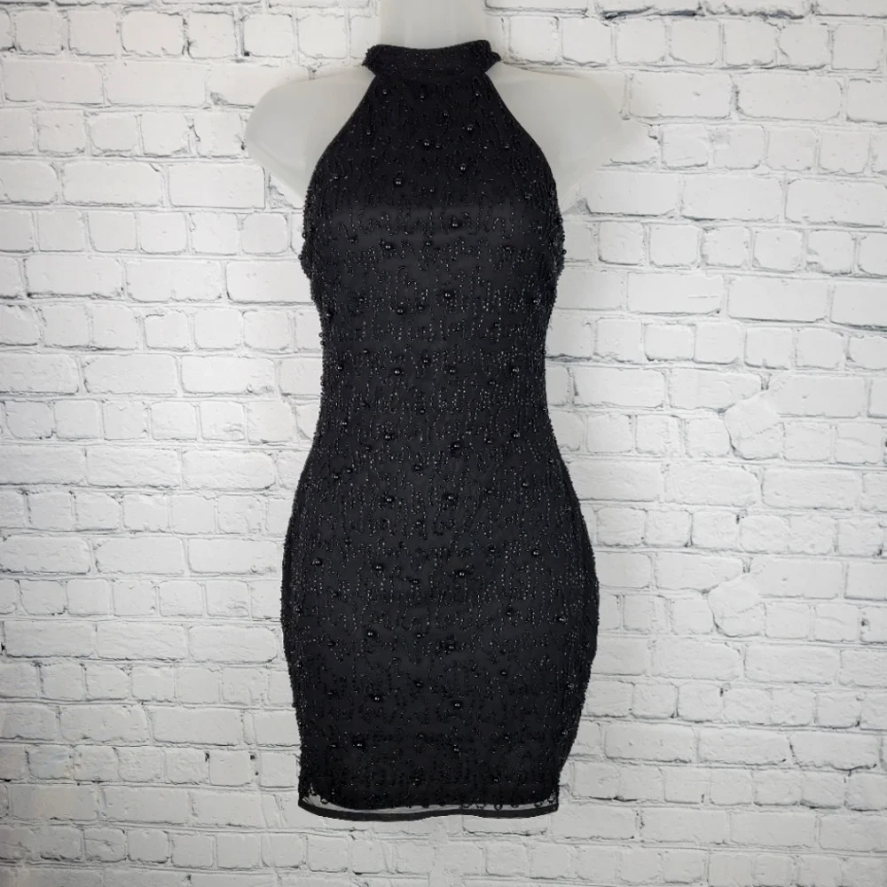 NWT Windsor Size M Black Beaded Backless Bodycon Mini Dress