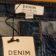 BEAUTIFUL DENIM PINAFORE BUTTON FRONT BELTED SIDE POCKETS DRESS SIZE UK 14 NEW