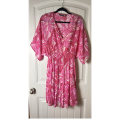 mile gabrielle Pink Floral Kimono Short Sleeve Knee Shift Dress XL Women