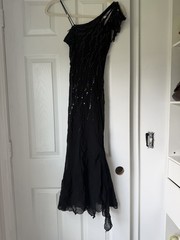 Y2K Vintage Black Silk Dress with White Floral Beaded Size Small