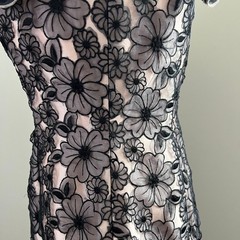 Sonia Peña One Shoulder Lace Cocktail Evening Dress Rosette Ruffle Hem Size 6