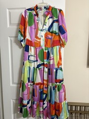 Karlie Womens Large Abstract Print Tiered Dress Colorful Puff Sleeve Boho