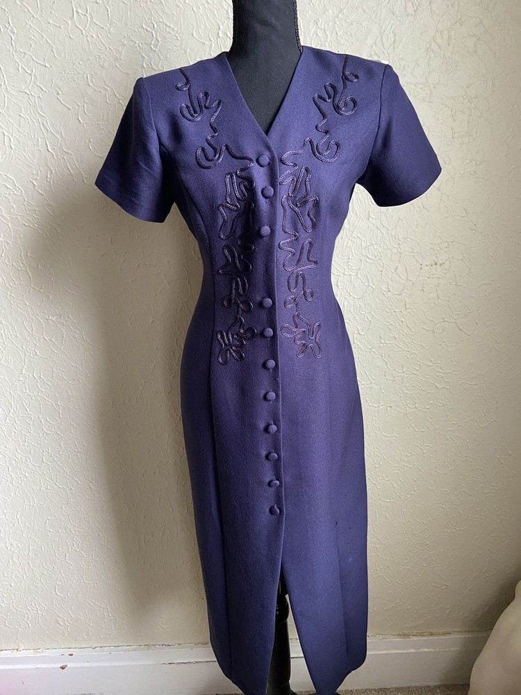 Vintage 90s Jamie Brooke Maxi Dress Womens Sz 4 Navy Sailor Retro Classic Modest