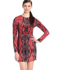 NEW Parker Black Red Snake Print BodyCon Mini Dress 100% Silk Long Sleeve XS