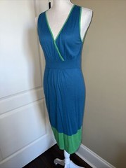Vertigo Paris Dress S Sleeveless Knit Midi Sweater A-line V-neck Blue Green