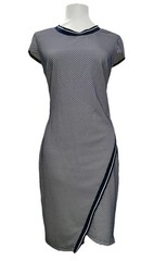 Tommy Hilfiger 8 Blue White Asymmetrical Sheath Dress Short Sleeves Stretch EUC