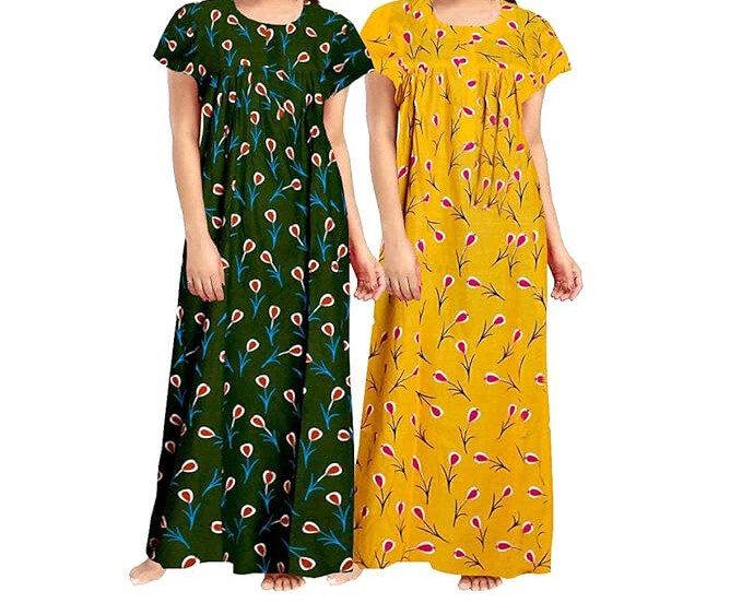 Multicolor Cotton Nighty/Maxi Combo for Women (Pack of 2 Pcs)