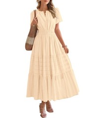 BTFBM Women&rsquo;s Boho Dress Bt545 X-Large Apricot Short Sleeve Maxi Pockets