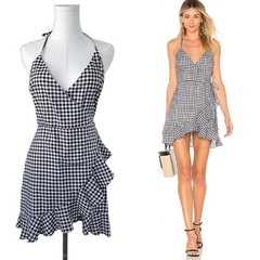LOVERS + FRIENDS Black Gingham Gigi Wrap Mini Dress Small 2-4 Sundress Ruffle