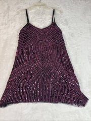Free People Purple Sequin Stretch Mini Cocktail Dress Party Tank Shift 12 Lined