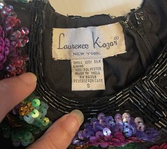 VTG Laurence Kazar Fully Beaded Sequin 100% Silk Gown Size Small Formal Black